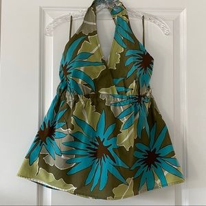 Merona retro tropical print halter top w smocking